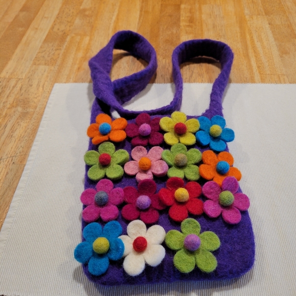 💟EUC~VINTAGE STYLE WOOL FLORAL SHOULDER BAG - Picture 8 of 9